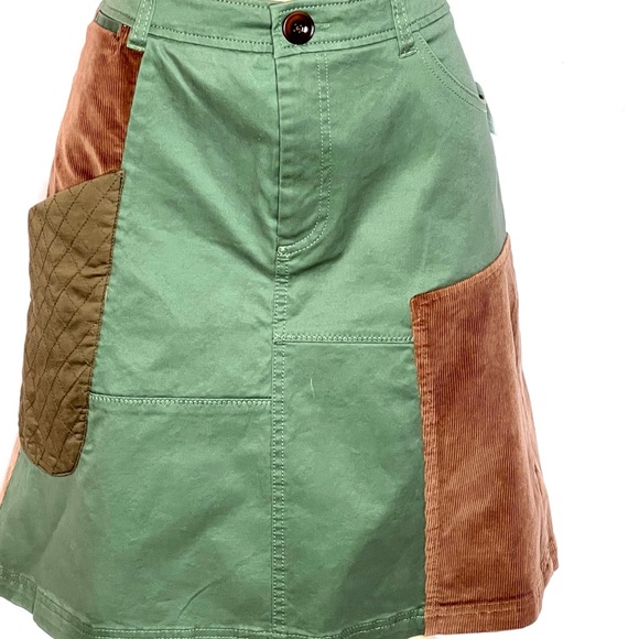 BRAND NEW ANTHROPOLOGIE MEADOW RUE ARMY GREEN PATCHED A LINE SKIRT SZ 10 - Picture 3 of 7